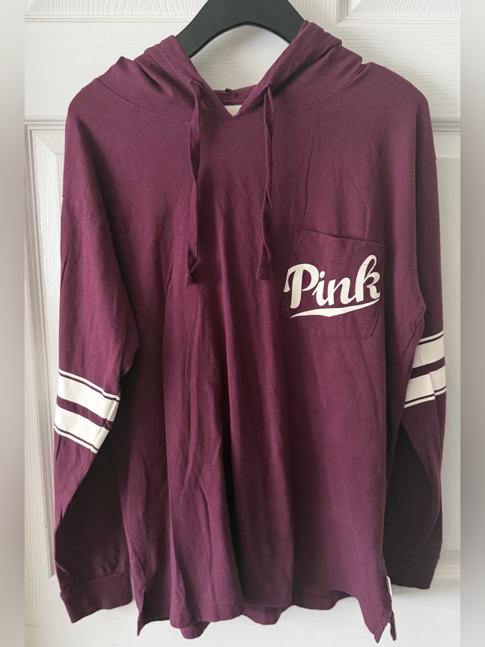 PINK Victoria's Secret Men's Crewneck Hoodie - Burgundy with White Script